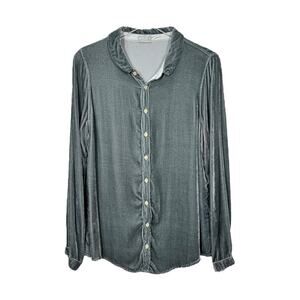 CP Shades Velvet Long Sleeve Button Down Shirt Small Blue Gray Oversized